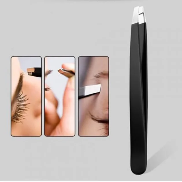 Black Stainless Steel Eyebrow Tweezers - Image 4