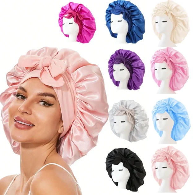 Adjustable Satin Silk Sleep Bonnet with Tie Band