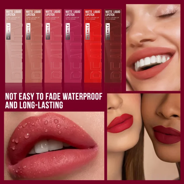 MLSMILE 6 Color Velvet Satin Matte Lipstick, Long-Lasting & Waterproof - Image 2