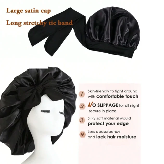 Adjustable Satin Silk Sleep Bonnet with Tie Band - Image 3