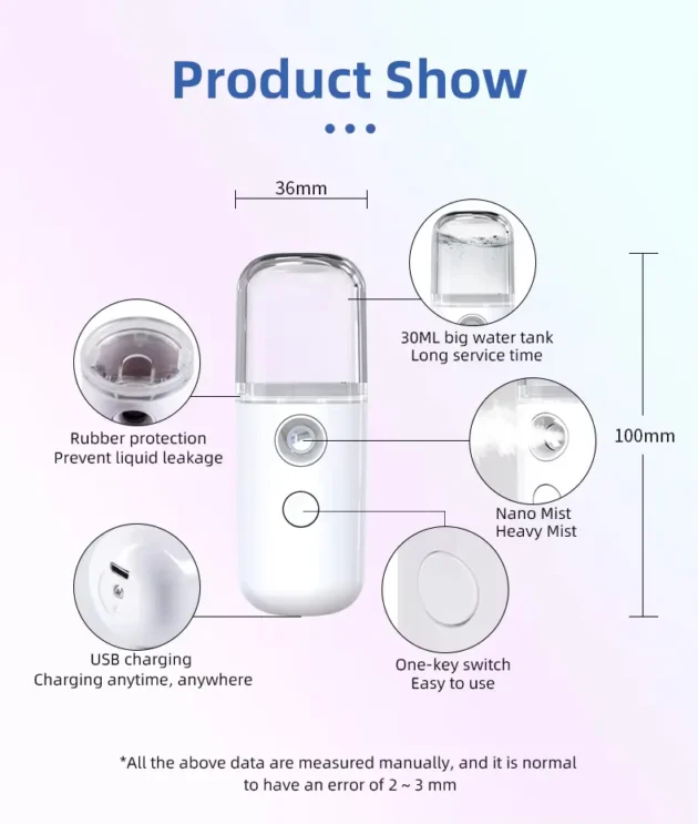 30ml Mini Nano Facial Steamer Rechargeable Portable Hydrating Sprayer - Image 23