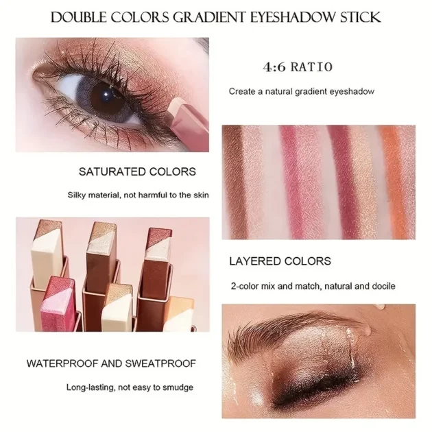 Two-Color Gradient Eye Shadow Stick, Natural 3D, Long-Lasting - Image 2