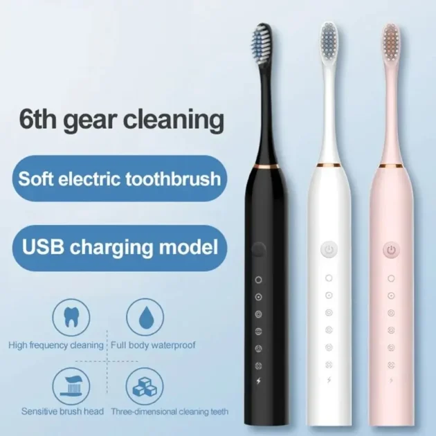 Electric Ultrasonic Toothbrush – 6 Modes, USB Rechargeable, Waterproof